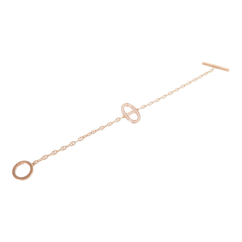 HERMES 18K玫瑰金Chaine d'ancre Contour Bracelet鑽石手鏈-7