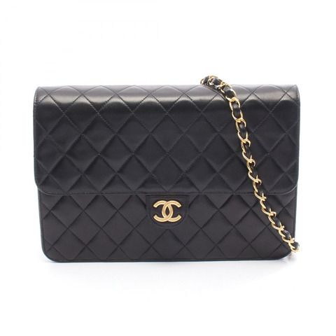 香奈兒 (CHANEL) 絎縫鏈條肩背包，羊皮材質，黑色，金色五金，二手，女士 CC