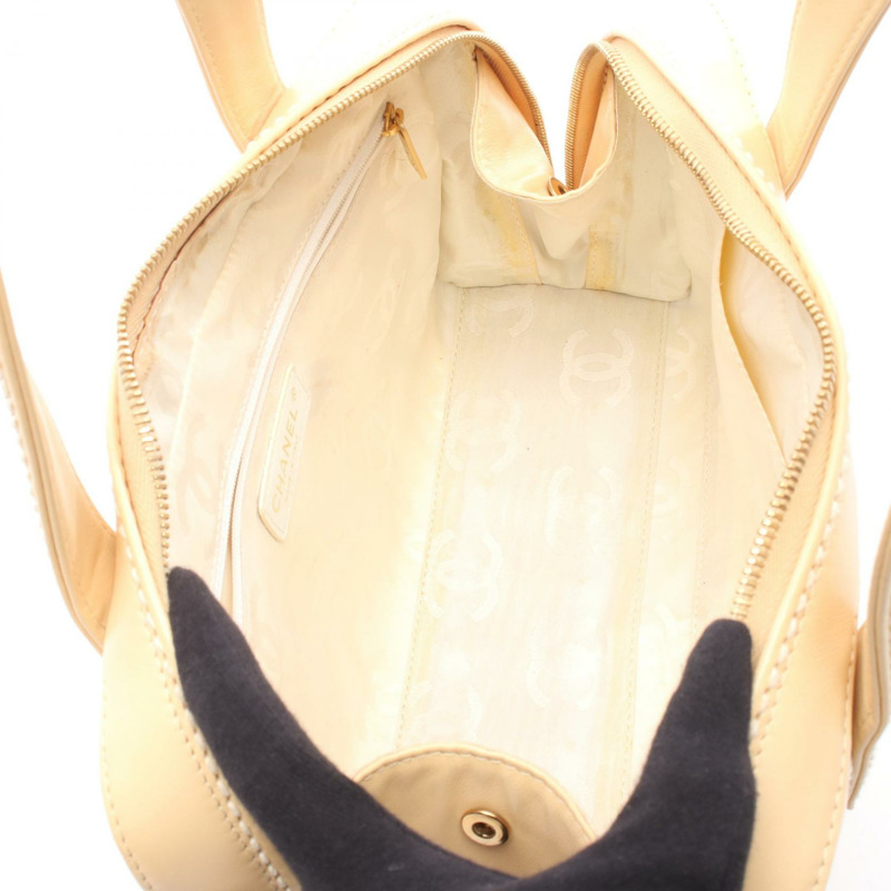 香奈兒 (CHANEL) 野性縫線人字紋 V 字縫線手提包,米色皮革,二手,女士,金色五金,CC Coco-2