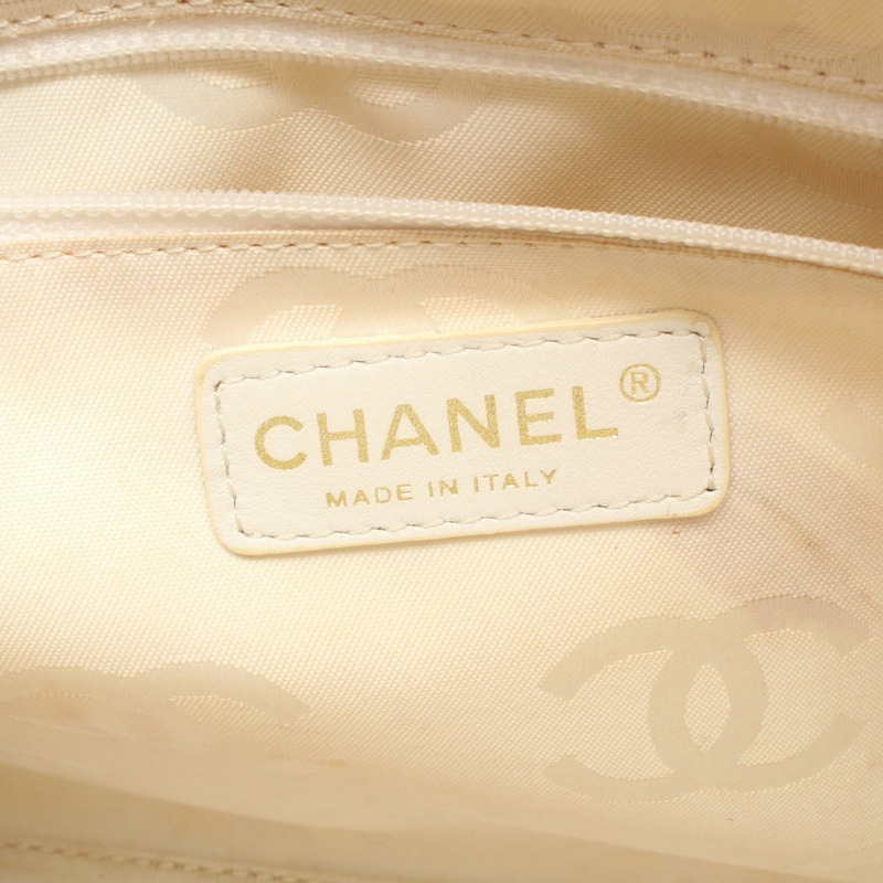 香奈兒 (CHANEL) 野性縫線人字紋 V 字縫線手提包,米色皮革,二手,女士,金色五金,CC Coco-3