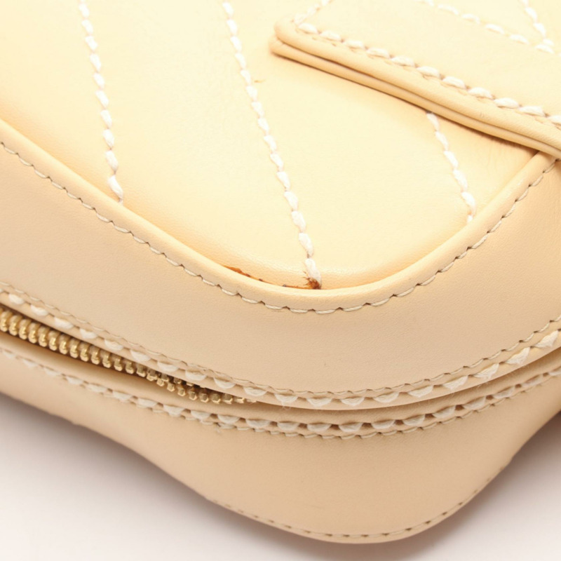 香奈兒 (CHANEL) 野性縫線人字紋 V 字縫線手提包,米色皮革,二手,女士,金色五金,CC Coco-8