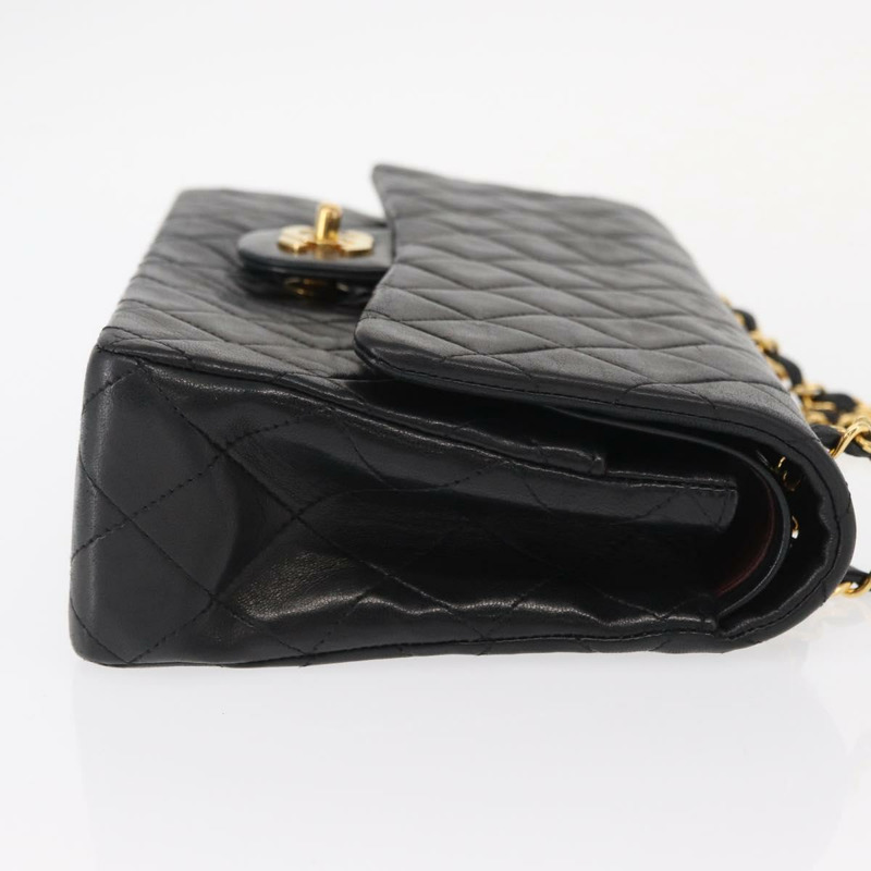 【日本直送】香奈兒 Chain Matelasse 25 單肩包，羊皮材質，黑色，金色雙C標誌，正品 ka829SAV-2