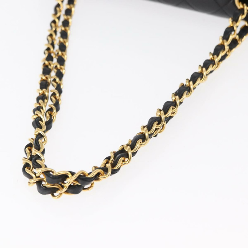 【日本直送】香奈兒 Chain Matelasse 25 單肩包，羊皮材質，黑色，金色雙C標誌，正品 ka829SAV-6