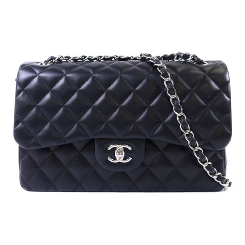 CHANEL 羊皮皮革Large Classic 銀扣鏈帶肩背袋