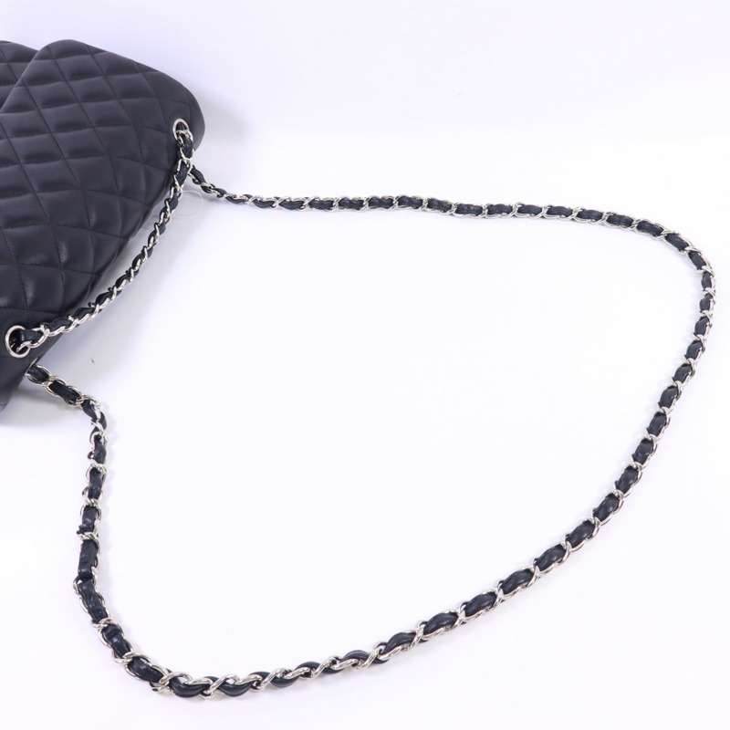CHANEL 羊皮皮革Large Classic 銀扣鏈帶肩背袋-4