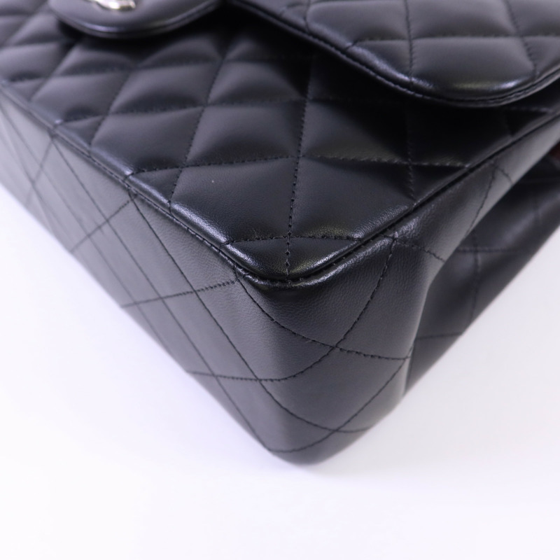 CHANEL 羊皮皮革Large Classic 銀扣鏈帶肩背袋-10