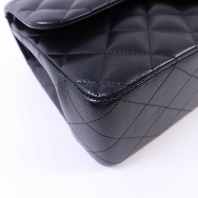 CHANEL 羊皮皮革Large Classic 銀扣鏈帶肩背袋-11