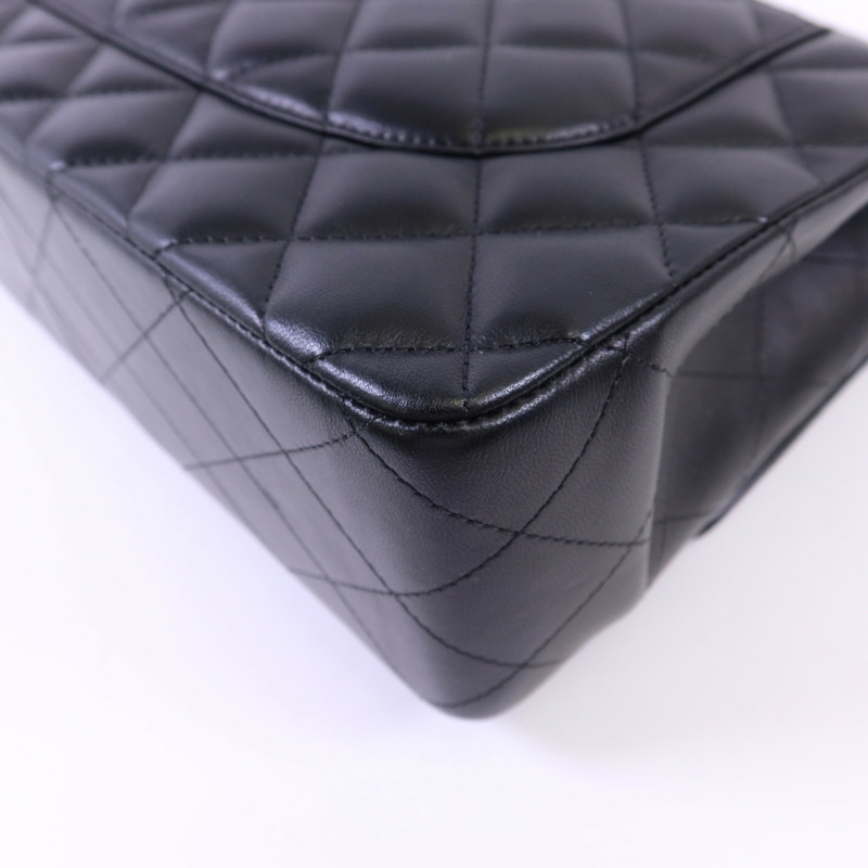 CHANEL 羊皮皮革Large Classic 銀扣鏈帶肩背袋-12