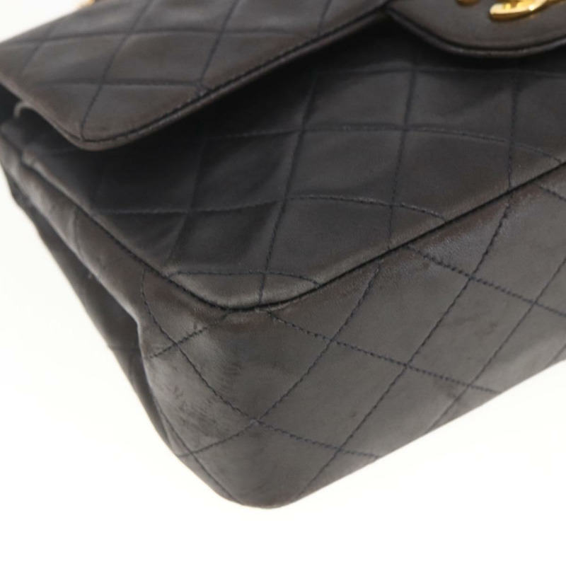 【日本直送】香奈兒雙蓋絎縫25鏈條包，羊皮材質，黑色金色雙C標誌，正品編號157061SAV-14