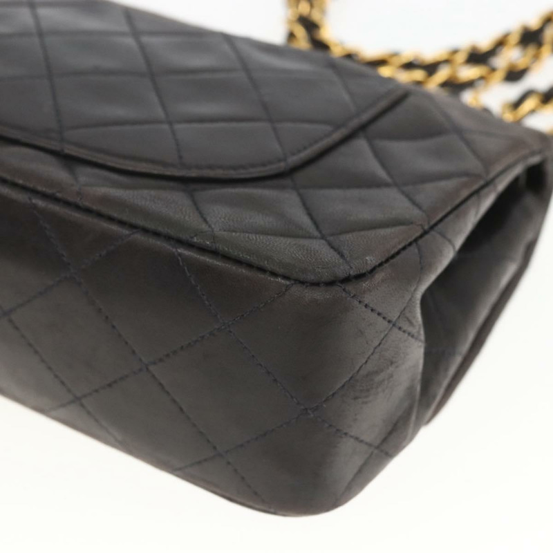 【日本直送】香奈兒雙蓋絎縫25鏈條包，羊皮材質，黑色金色雙C標誌，正品編號157061SAV-15
