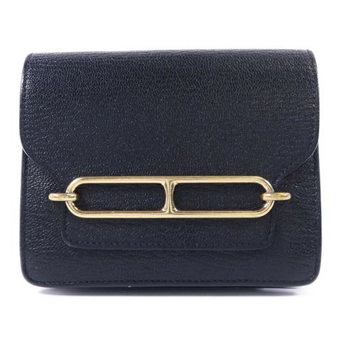 HERMES Chevre Mysore皮革Roulis Slim金扣錢包Noir