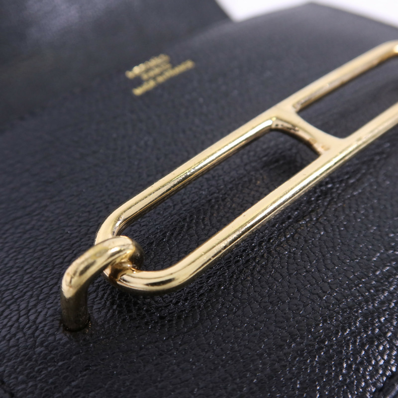 HERMES Chevre Mysore皮革Roulis Slim金扣錢包Noir-8