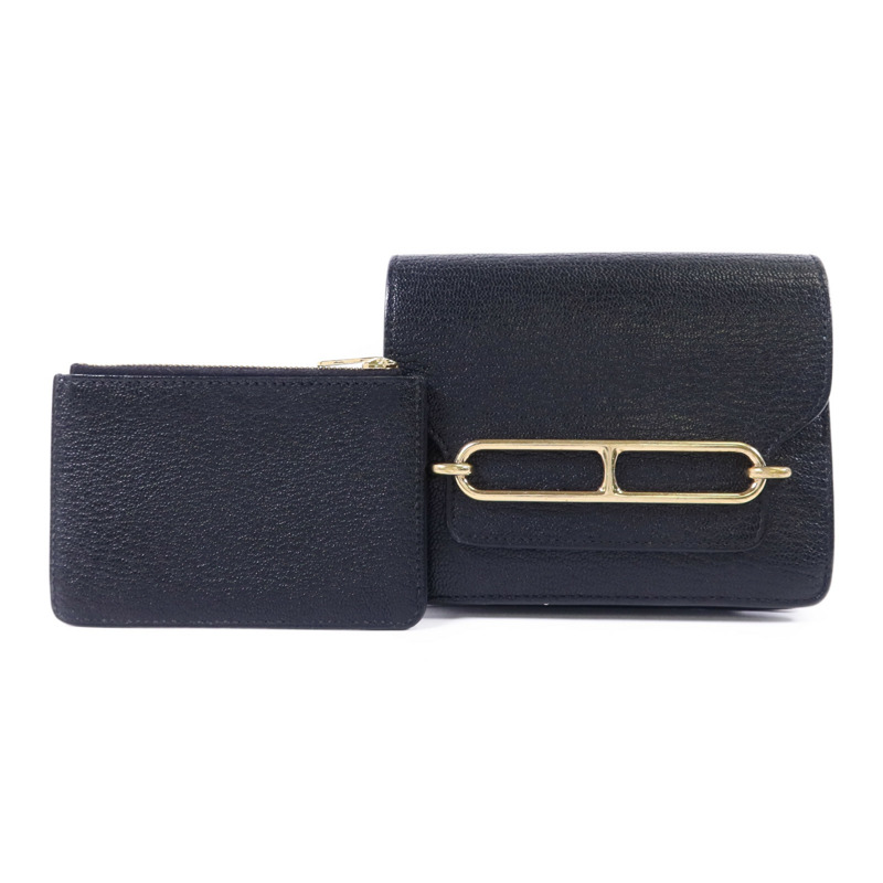 HERMES Chevre Mysore皮革Roulis Slim金扣錢包Noir-16