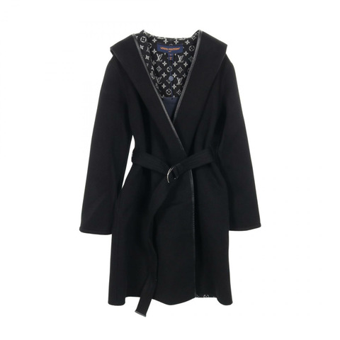 路易威登 Monogram 連帽裹身大衣 其他外套 羊毛絲綢 黑色 二手 女士