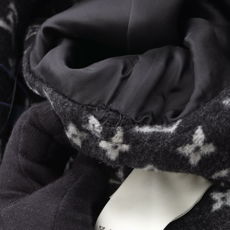 路易威登 Monogram 連帽裹身大衣 其他外套 羊毛絲綢 黑色 二手 女士-5