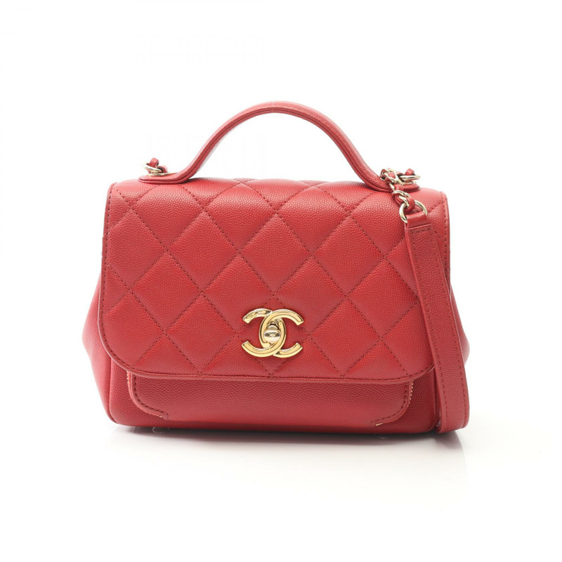 香奈兒 Business Affinity 絎縫鏈條肩背斜背包，紅色皮革-0