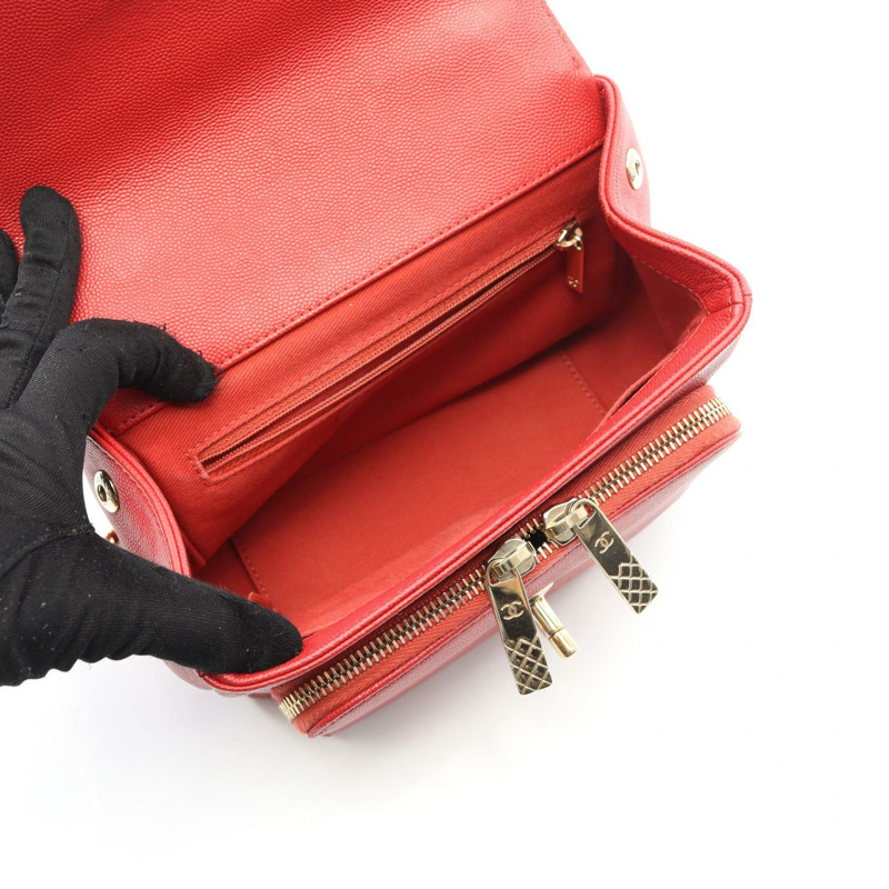 香奈兒 Business Affinity 絎縫鏈條肩背斜背包，紅色皮革-2