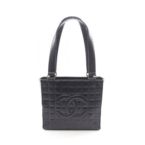 香奈兒巧克力棒單肩托特包，羊皮材質，黑色，金色五金，二手，Coco CC標誌