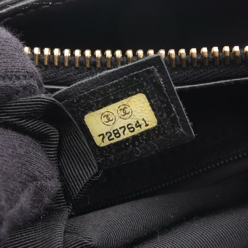 香奈兒巧克力棒單肩托特包,羊皮材質,黑色,金色五金,二手,Coco CC標誌-4