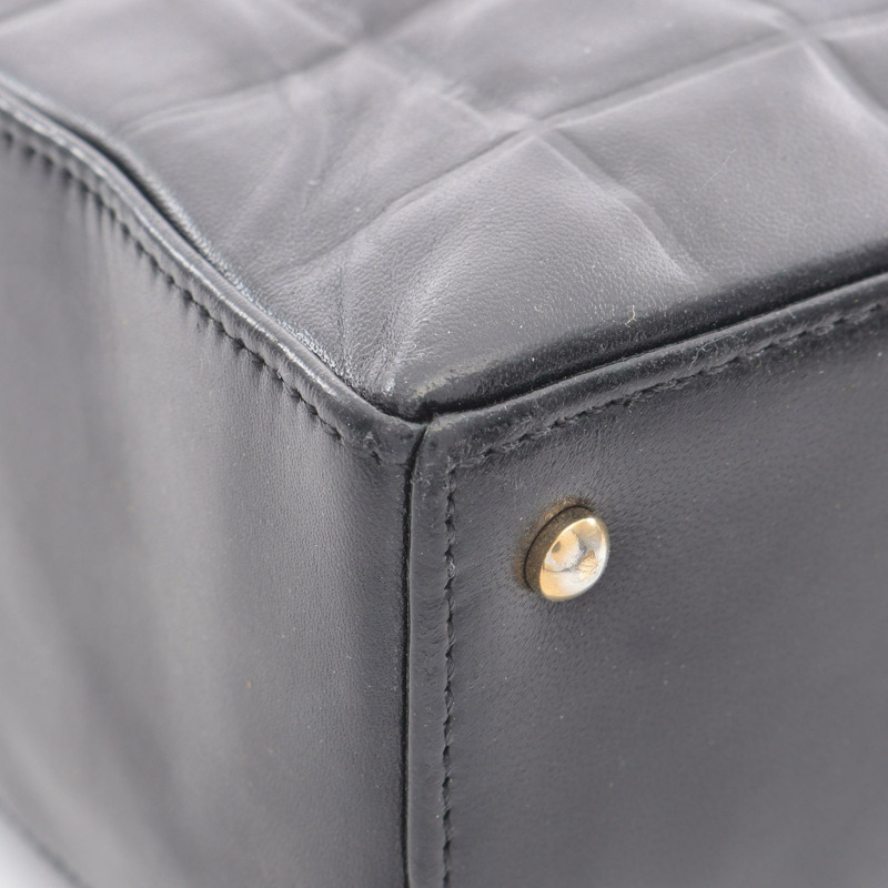 香奈兒巧克力棒單肩托特包,羊皮材質,黑色,金色五金,二手,Coco CC標誌-8