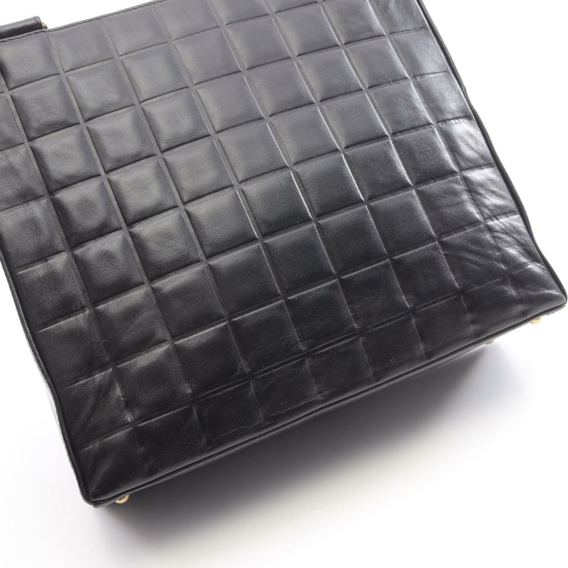 香奈兒巧克力棒單肩托特包,羊皮材質,黑色,金色五金,二手,Coco CC標誌-10