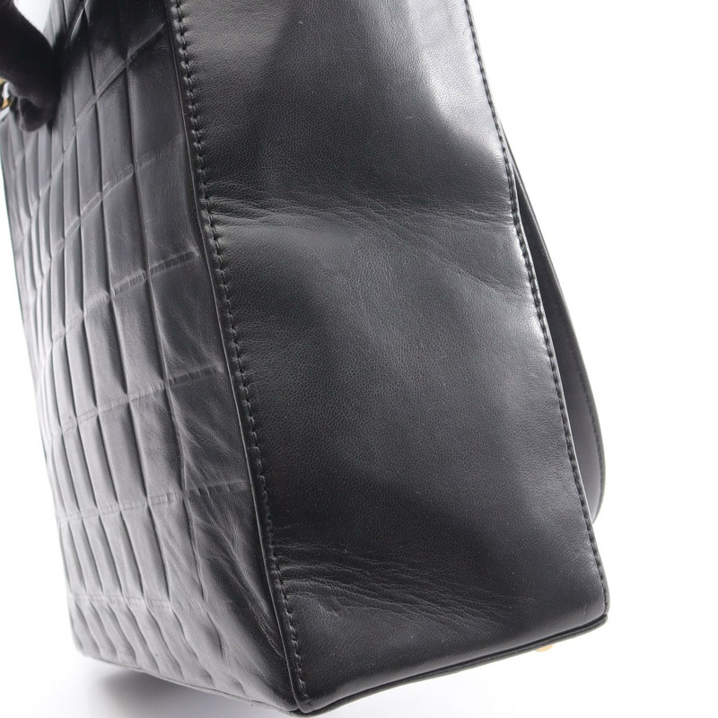 香奈兒巧克力棒單肩托特包,羊皮材質,黑色,金色五金,二手,Coco CC標誌-11