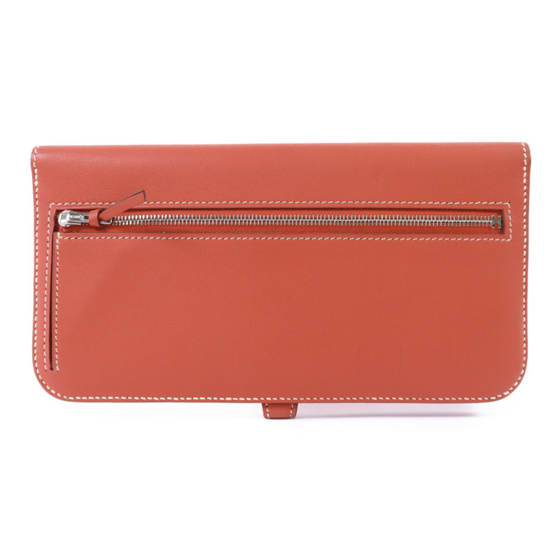 HERMES Swift皮革Dogon銀扣錢包Orange-1