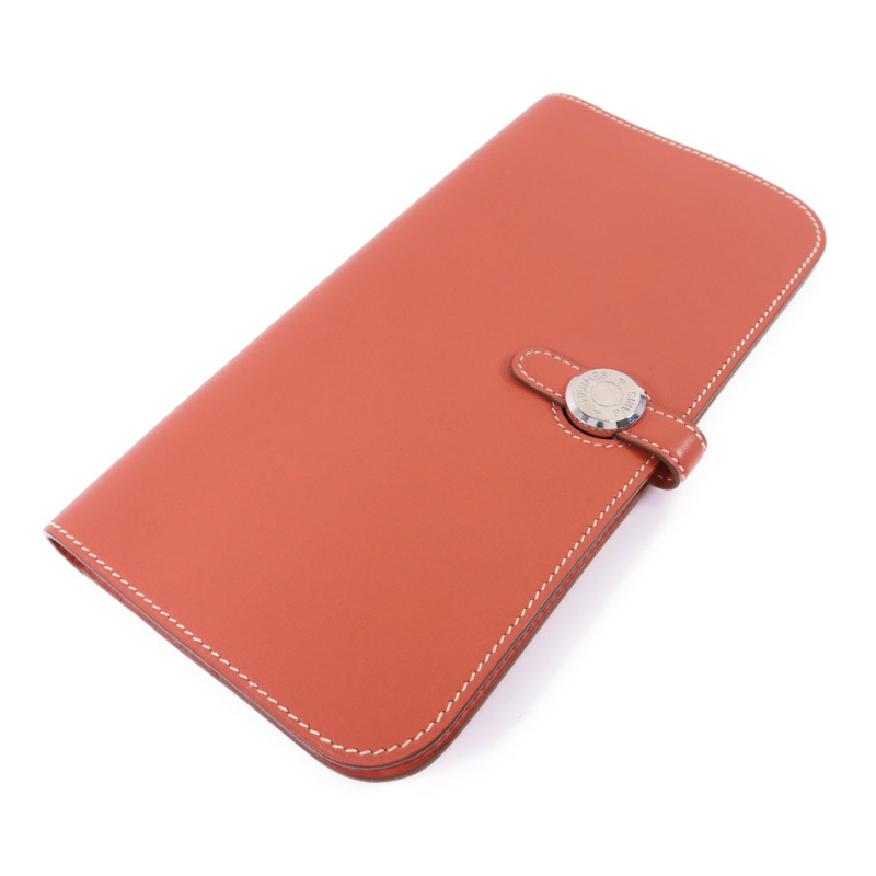 HERMES Swift皮革Dogon銀扣錢包Orange-2