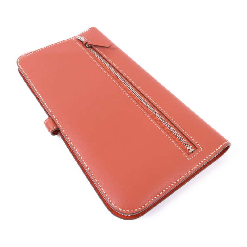 HERMES Swift皮革Dogon銀扣錢包Orange-3