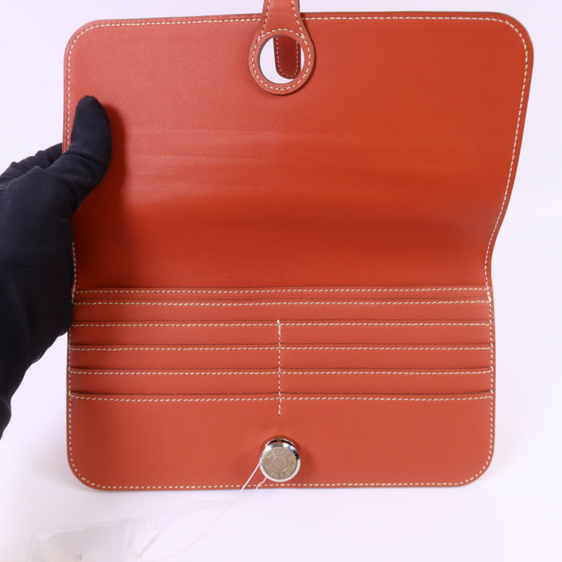 HERMES Swift皮革Dogon銀扣錢包Orange-4