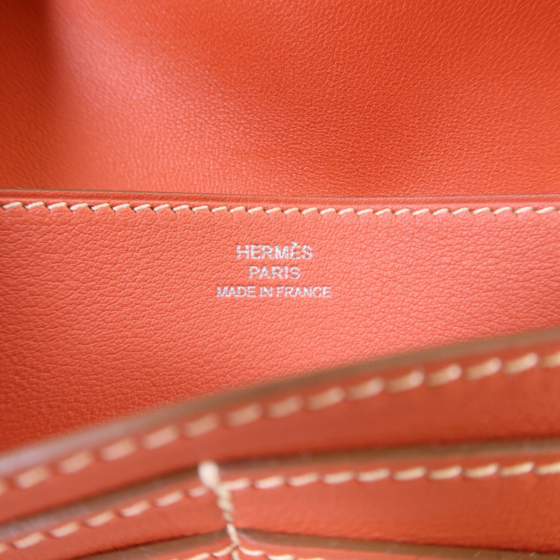 HERMES Swift皮革Dogon銀扣錢包Orange-6