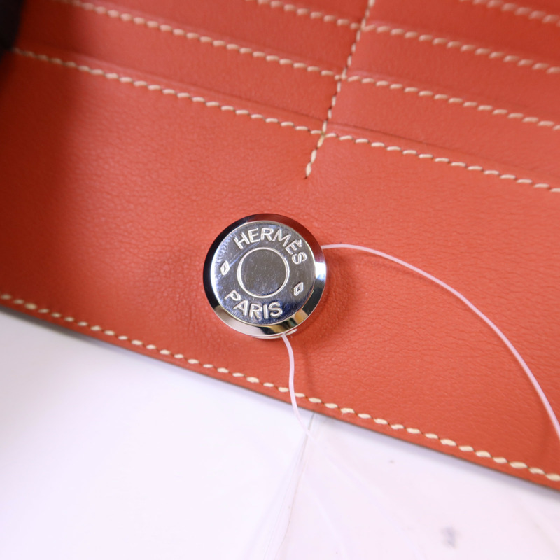 HERMES Swift皮革Dogon銀扣錢包Orange-8
