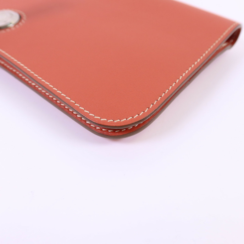 HERMES Swift皮革Dogon銀扣錢包Orange-9