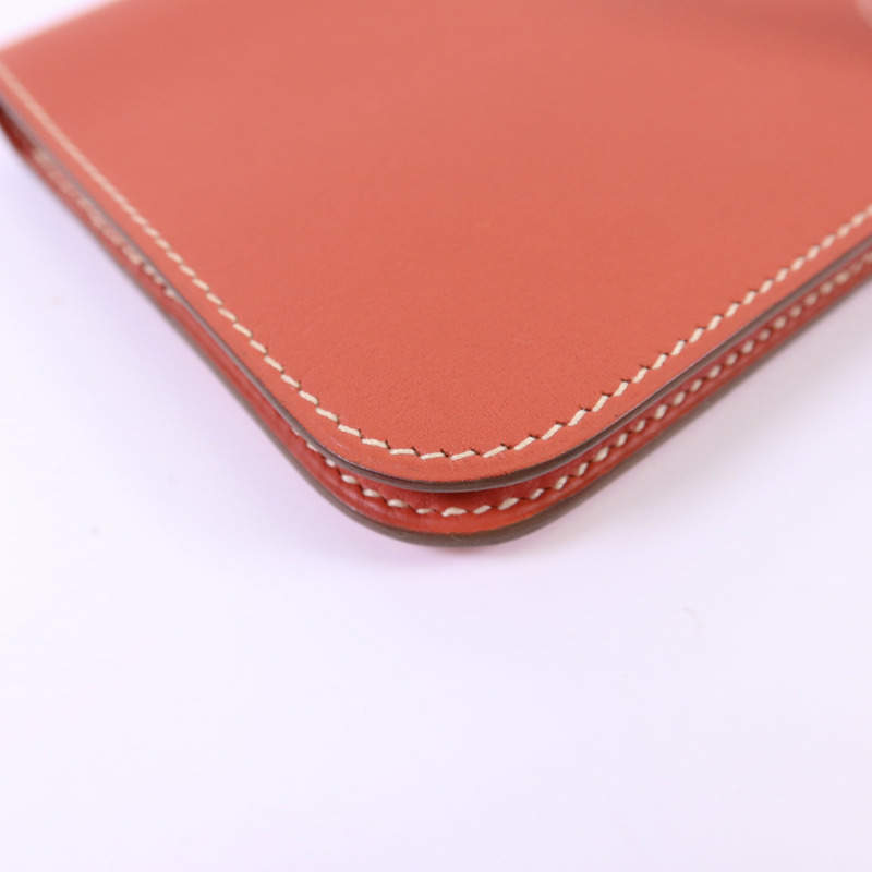 HERMES Swift皮革Dogon銀扣錢包Orange-10
