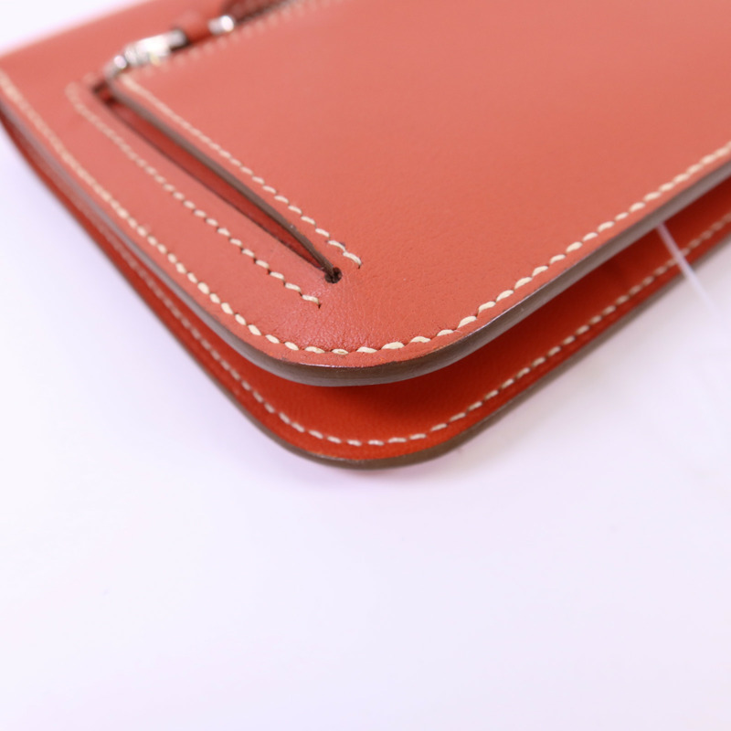 HERMES Swift皮革Dogon銀扣錢包Orange-12