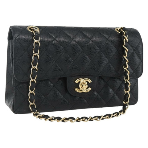 香奈兒 Chain Matelasse 23 單肩包，魚子醬紋皮革，黑色，金色雙C標誌，正品編號 151823SM