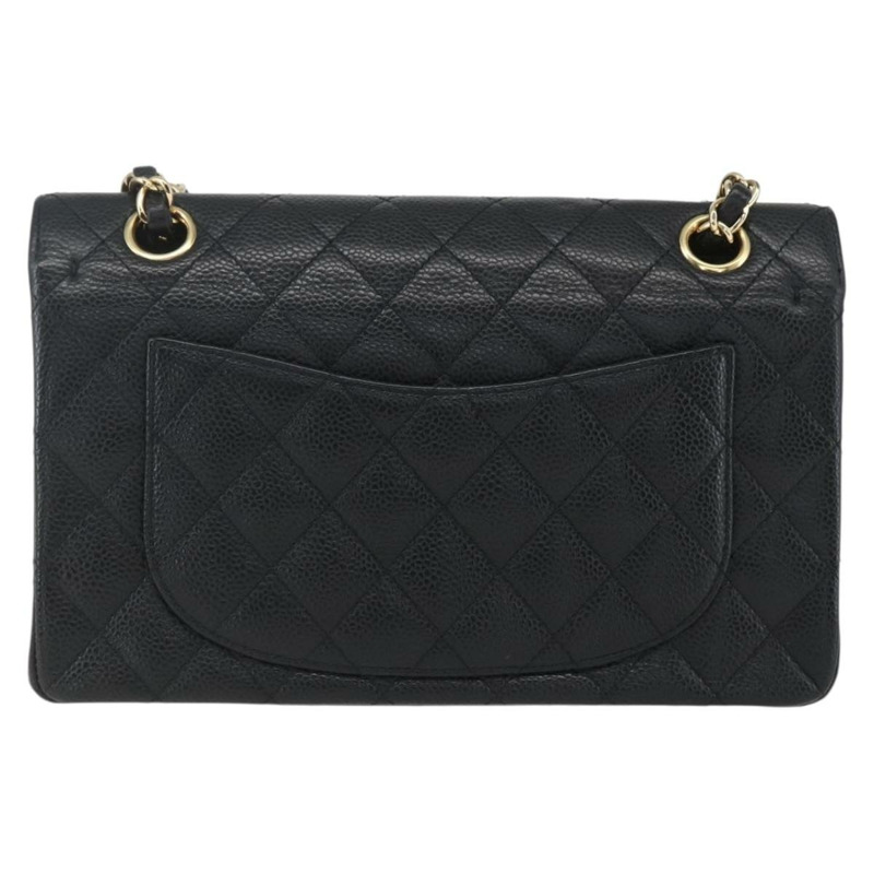 【日本直送】香奈兒 Chain Matelasse 23 單肩包，魚子醬紋皮革，黑色，金色雙C標誌，正品編號 151823SM-1