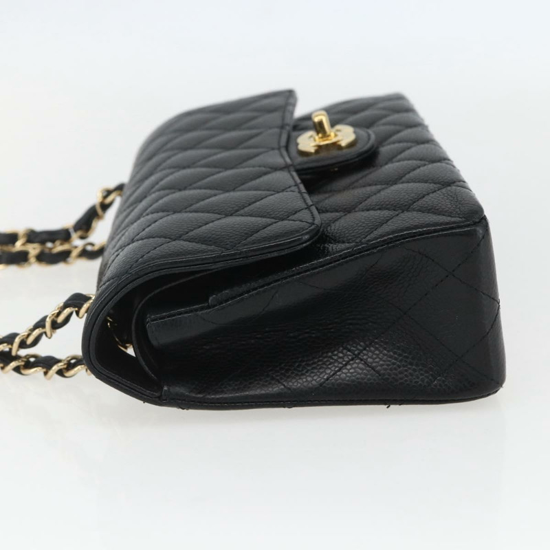【日本直送】香奈兒 Chain Matelasse 23 單肩包，魚子醬紋皮革，黑色，金色雙C標誌，正品編號 151823SM-2