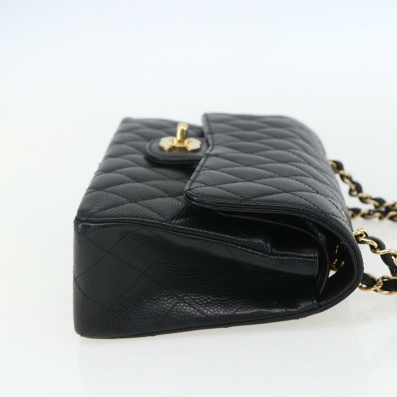 【日本直送】香奈兒 Chain Matelasse 23 單肩包，魚子醬紋皮革，黑色，金色雙C標誌，正品編號 151823SM-3