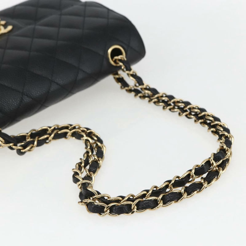 【日本直送】香奈兒 Chain Matelasse 23 單肩包，魚子醬紋皮革，黑色，金色雙C標誌，正品編號 151823SM-6