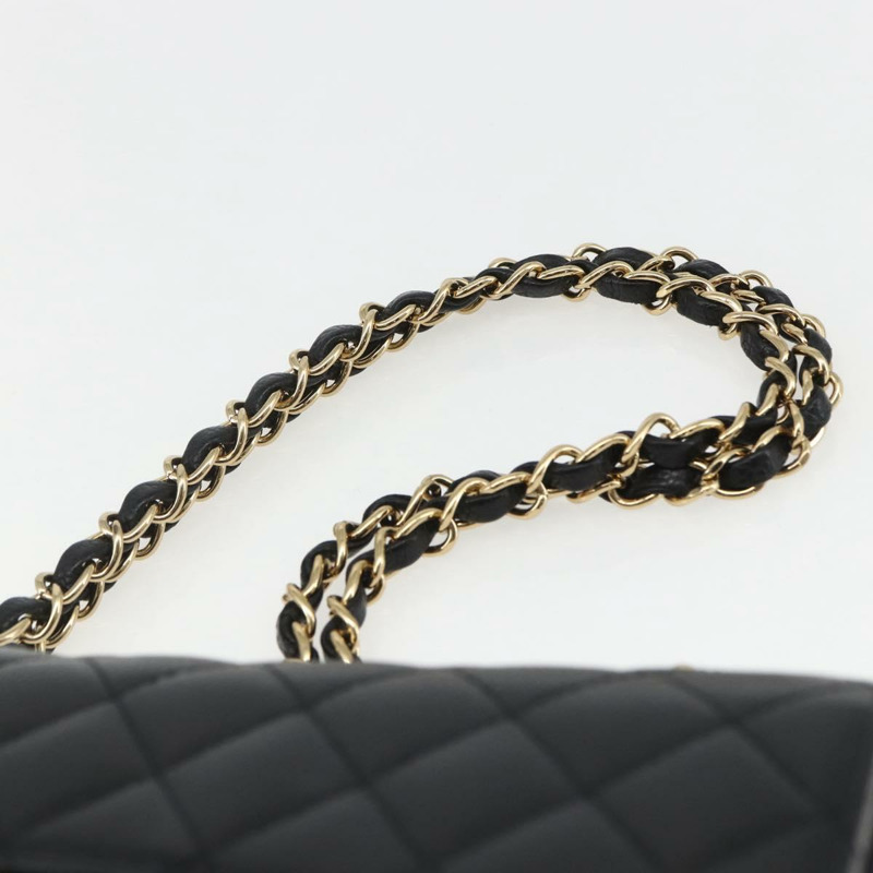 【日本直送】香奈兒 Chain Matelasse 23 單肩包，魚子醬紋皮革，黑色，金色雙C標誌，正品編號 151823SM-7