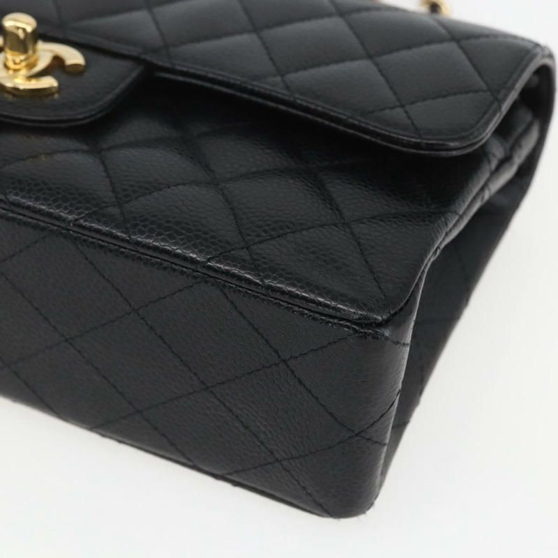 【日本直送】香奈兒 Chain Matelasse 23 單肩包，魚子醬紋皮革，黑色，金色雙C標誌，正品編號 151823SM-8