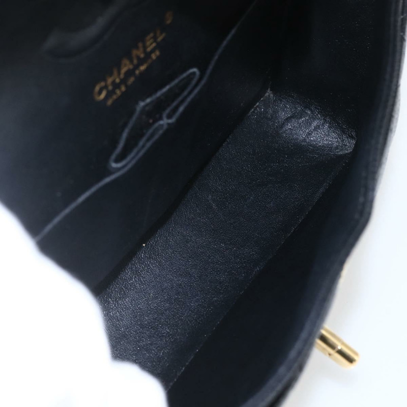 【日本直送】香奈兒 Chain Matelasse 23 單肩包，魚子醬紋皮革，黑色，金色雙C標誌，正品編號 151823SM-9