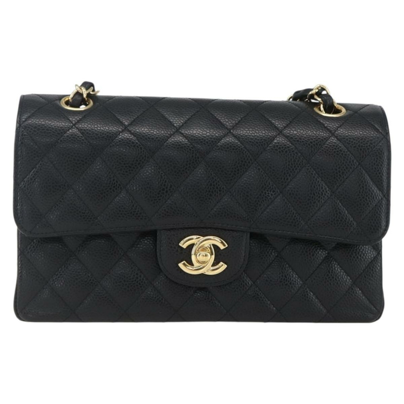 【日本直送】香奈兒 Chain Matelasse 23 單肩包，魚子醬紋皮革，黑色，金色雙C標誌，正品編號 151823SM-12