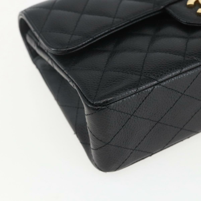 【日本直送】香奈兒 Chain Matelasse 23 單肩包，魚子醬紋皮革，黑色，金色雙C標誌，正品編號 151823SM-13