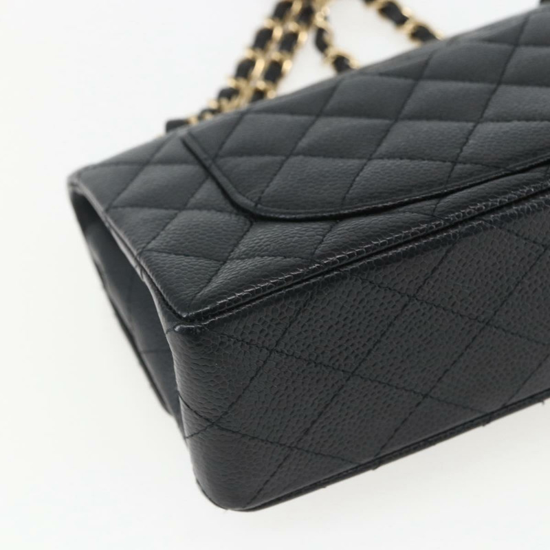 【日本直送】香奈兒 Chain Matelasse 23 單肩包，魚子醬紋皮革，黑色，金色雙C標誌，正品編號 151823SM-15