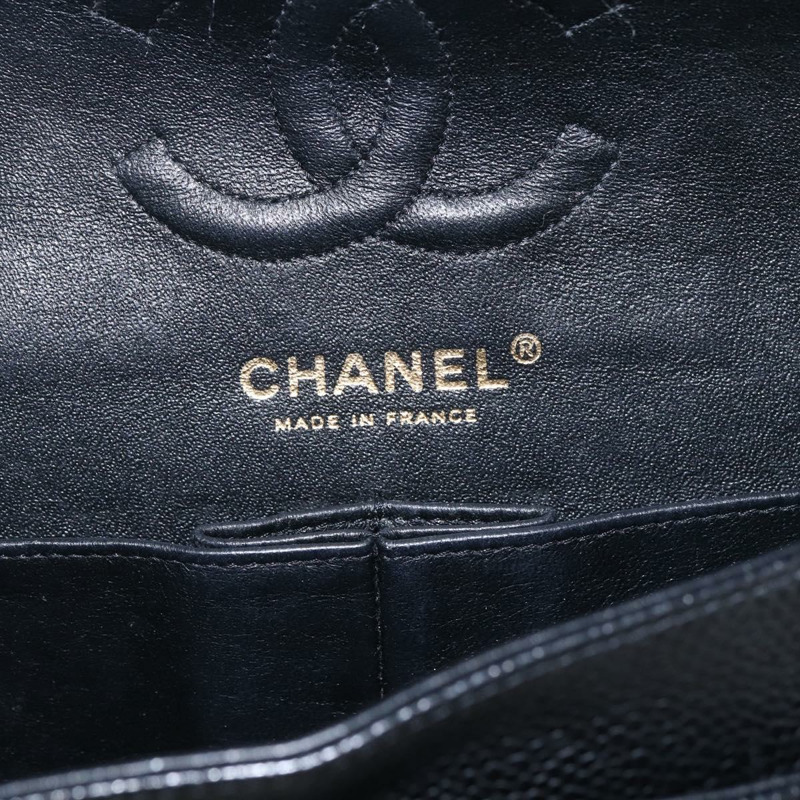 【日本直送】香奈兒 Chain Matelasse 23 單肩包，魚子醬紋皮革，黑色，金色雙C標誌，正品編號 151823SM-16