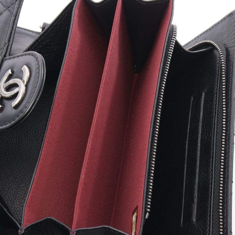 香奈兒 (CHANEL) Matelasse CC 迷你服務員鏈肩挎包，黑色皮革，銀色五金，二手-4