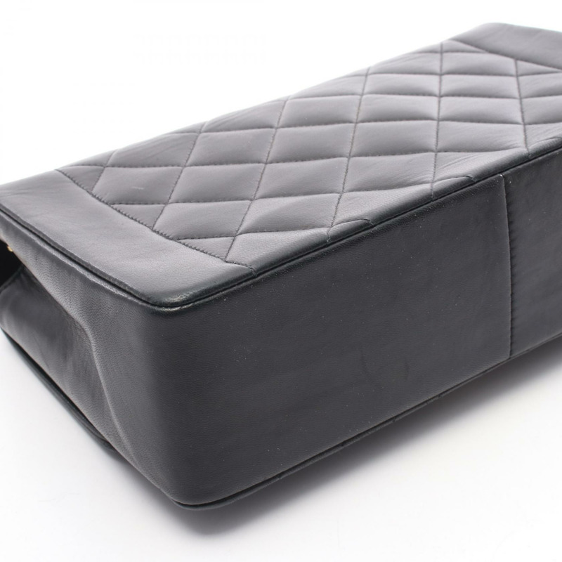 香奈兒 (CHANEL) 絎縫 Diana 翻蓋鏈條肩背斜背包 黑色皮革 金色五金 二手-7