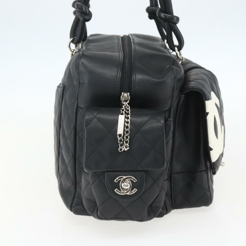 【日本直送】香奈兒 (CHANEL) Matelasse Cambon 系列手提包，小牛皮材質，黑色，銀色雙C標誌，貨號 157393SM-2